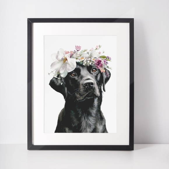 Watercolor Labrador Retriever with Flower Crown Portrait Wall Art Print Unframed - Picture 3 of 7